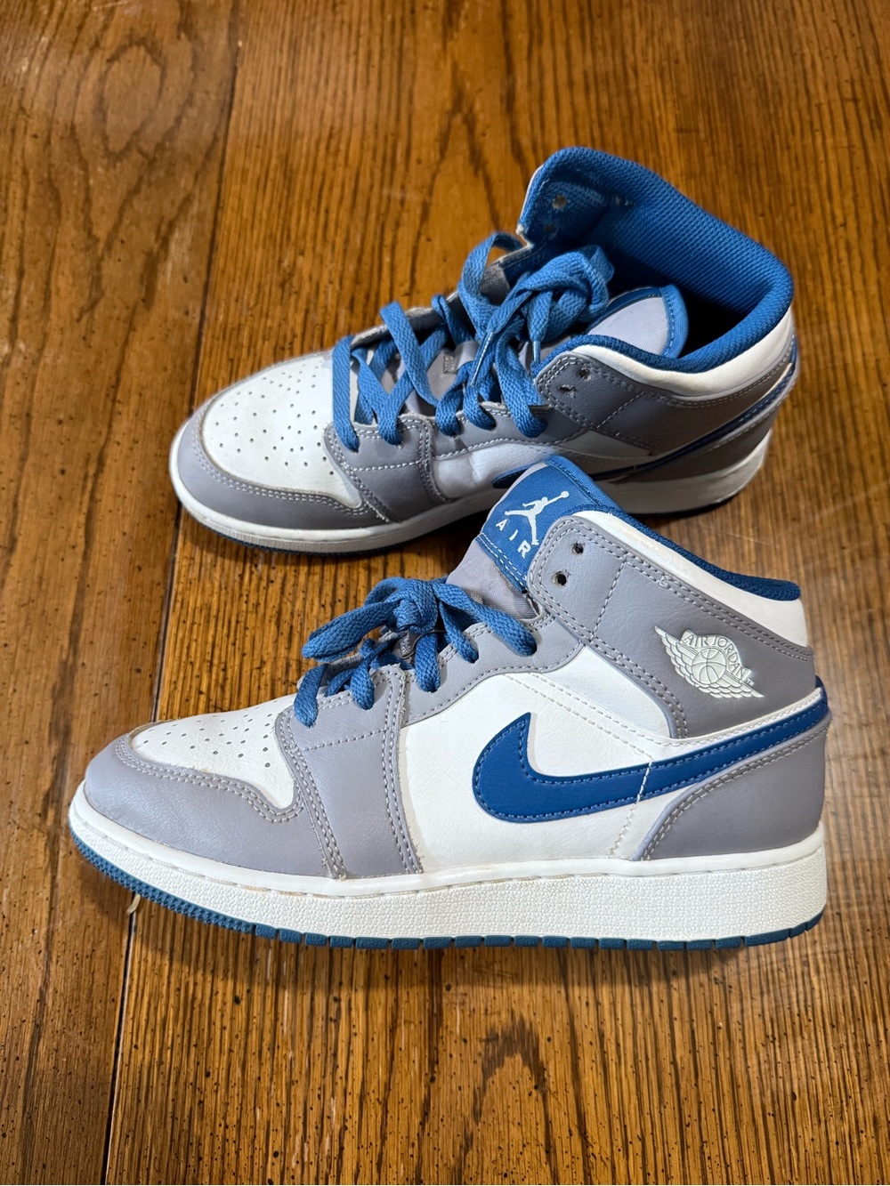 Nike Kids Cement Gray and Blue Air Jordan 1 Mid